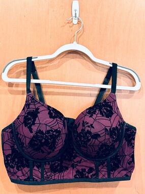Torrid Purple & Black Halloween Spider Web Push Up Plunge Longline Bra Size 44C